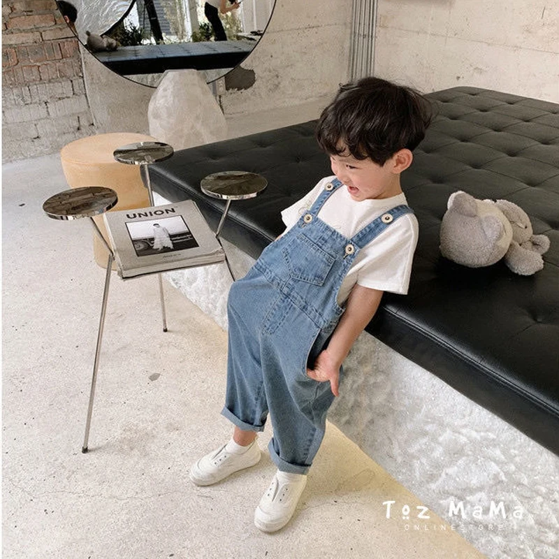 Повседневная детская одежда корейской версии джинсовые комбинезоны для