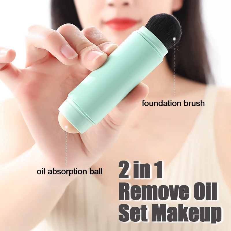 

2In1 Natural Volcanic Stone Facial Oil Absorbent Rollers Foundation Brush T-zone Oil Control Remove Fat Reusable Skin Care Tools