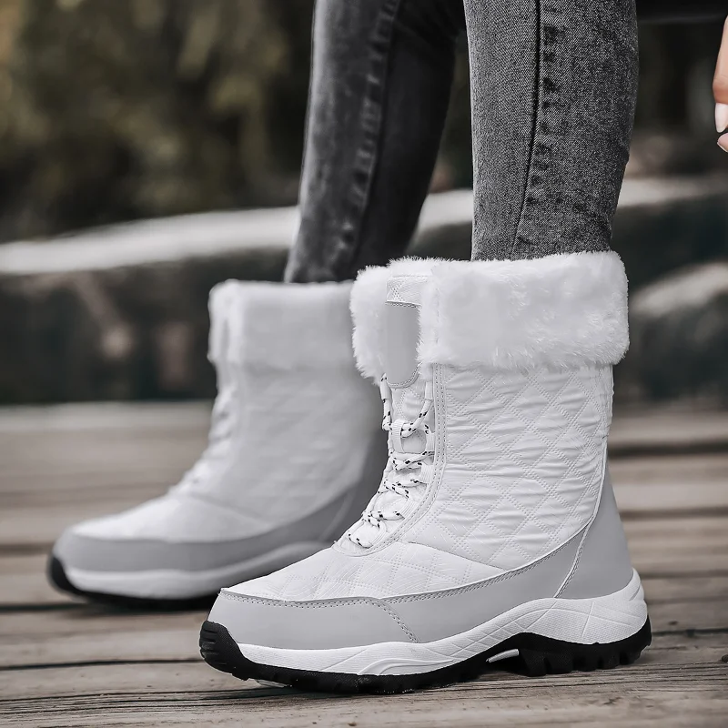 Winter Women Boots Outdoor Trendy Black Ankle Boots Waterproof Snow Boots Female Warm Fur Fashion Boots Platform Mid Calf White