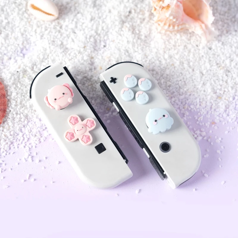 Силиконовые накладки на кнопки D-pad и ABXY, стикеры и чехол для контроллеров Joy-Con, а также накладки на стики для Switch OLEDLiteNS – дизайн «Аквариумная вечеринка» (art.: 3920db0519ccc) - 3920db0519ccc