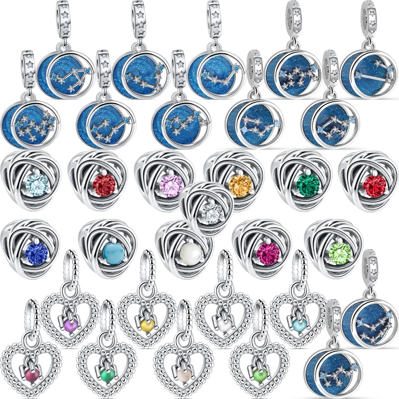 Женский шарм-браслет «созвездия месяца», серебро 925 пробы, 12 цветов