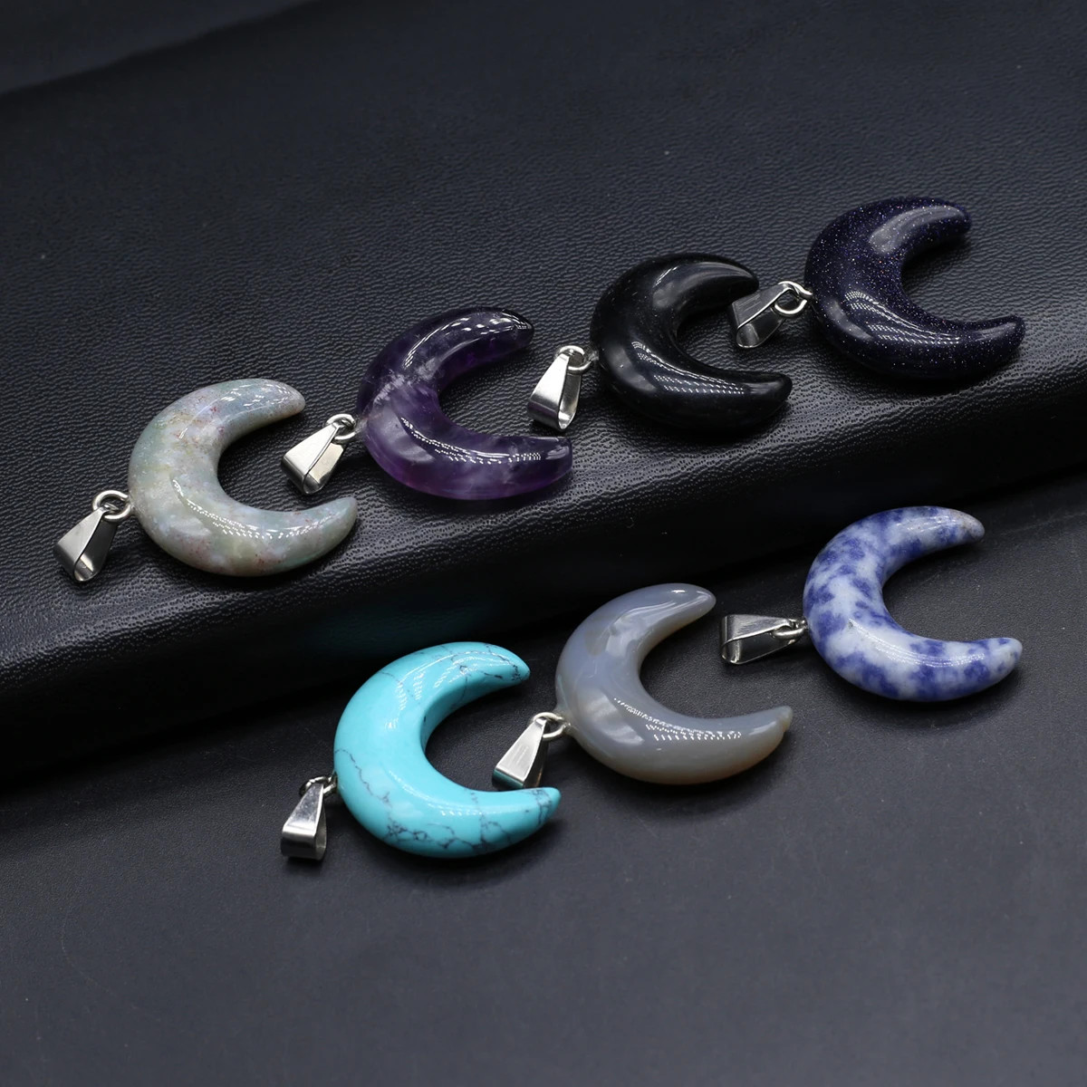 

10PCS Wholesale Natural Amethysts Flash Labradorite Crescent shaped Pendant Jewelry Making DIY Necklace Earring Accessories Gift