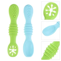 2pcs self feeding toddler utensils silicone baby spoons first stage baby feeding supplies