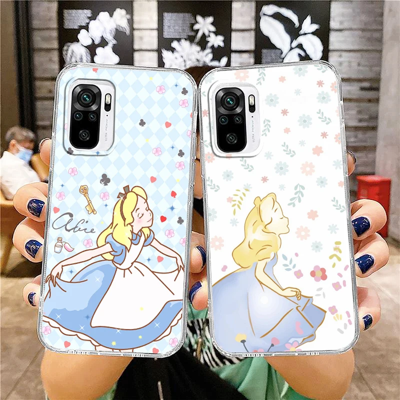 

Disney Alice in Wonderland Cute Transparent Phone Case For Xiaomi Redmi Note 12 11E 11S 11 11T 10 10S 9 9T 9S 8 8T Pro Plus 5G