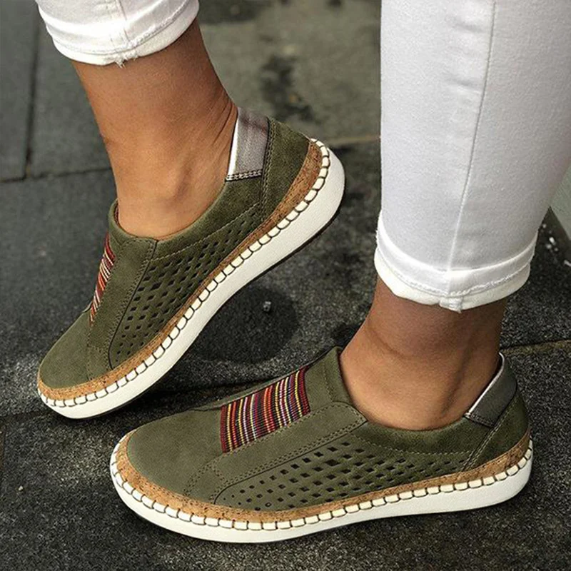 

BKQU 2022 Vrouwen Slip Op Ondiepe Loafers Gevulkaniseerd Schoenen Ademende Hollow Out Casual Dames Schoenen Vrouw Dropship