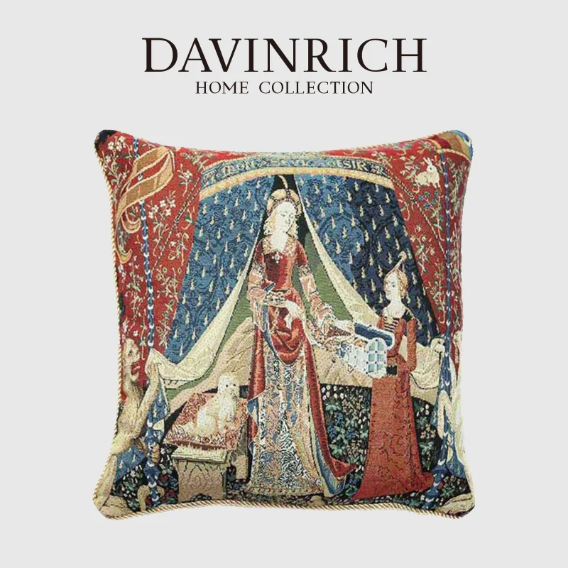 

Жаккардовые наволочки DAVINRICH для дамы и единорога, средневековый винтажный гобелен, декоративный квадратный чехол с декоративными подушкам...