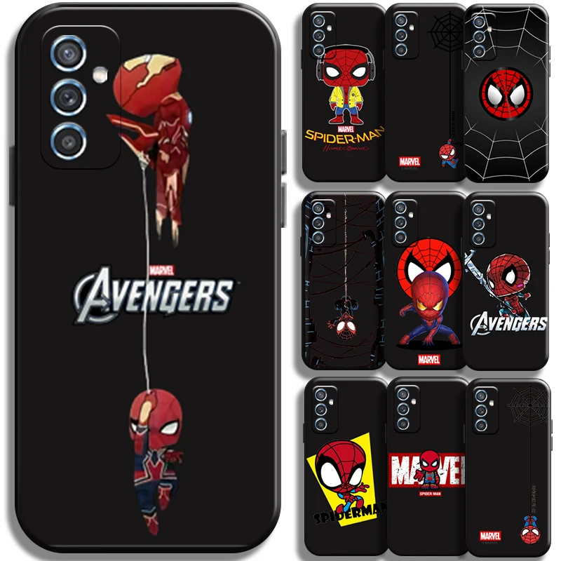 

Marvel Cartoon Spiderman Phone Case For Samsung Galaxy M52 Funda Shell Cover Coque Soft Shockproof Black Liquid Silicon Carcasa