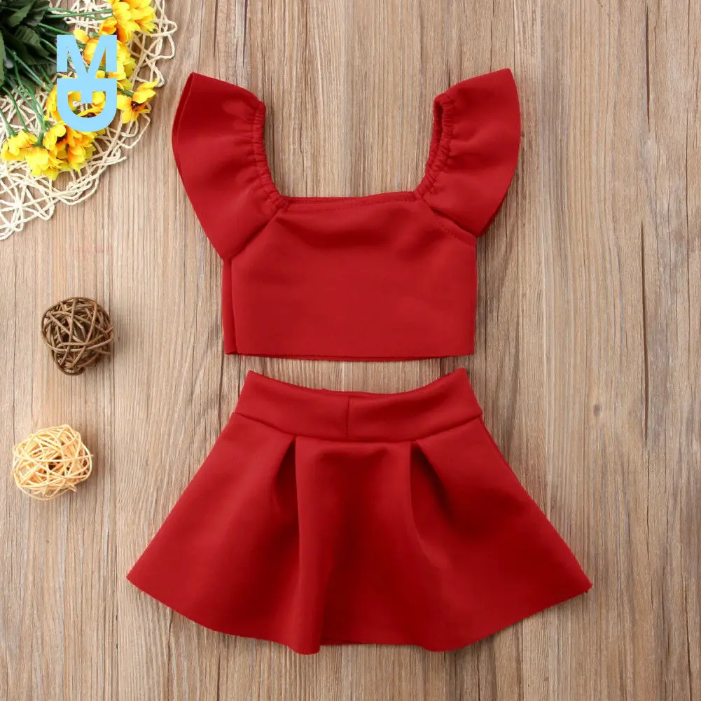 

New Girl Clothes 2Pcs born Kids Baby Girl Off Shoulder Crop Top Skirt Dress Outfits Clothes 2020