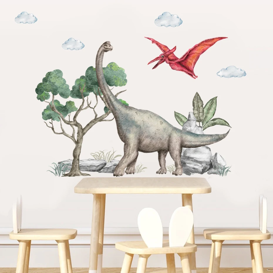 

Dinosaurs Cartoon Brachiosaurus Pterosaur Nursery Vinyl Wall Sticker for Kids Room Bedroom Boy Wall Decals Home Decorative