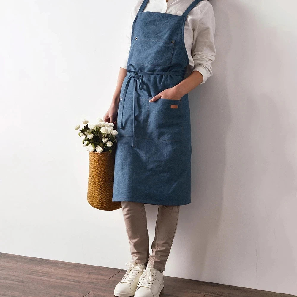 

Uniform Lady Dress Denim Apron for Woman Cotton Fabric Garden Kitchen Baking Cooking Aprons Household Cleaning Accessories Unifo