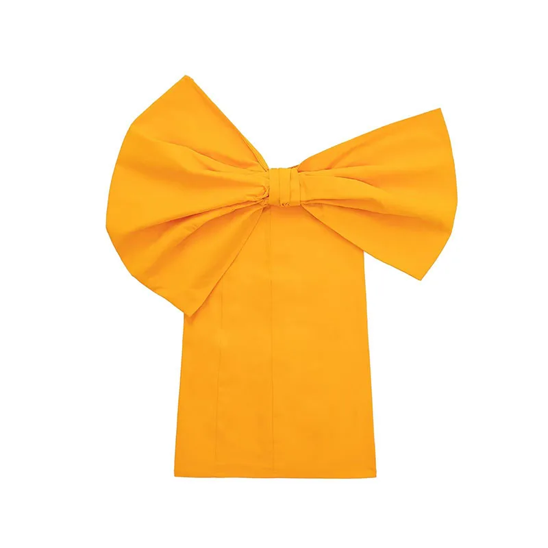 

Bow Dresses New Summer 2022 Fashion Vintage Puff Sleeves One Word Collar Orange Chic And Elegant Womans Dress