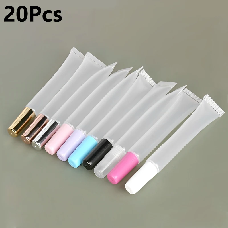 20Pcs 15ml Empty Clear Lip Gloss Tubes Plastic Soft Lipstick Tubes Refillable Squeeze Lip Balm Cosmetic Containers For Travel