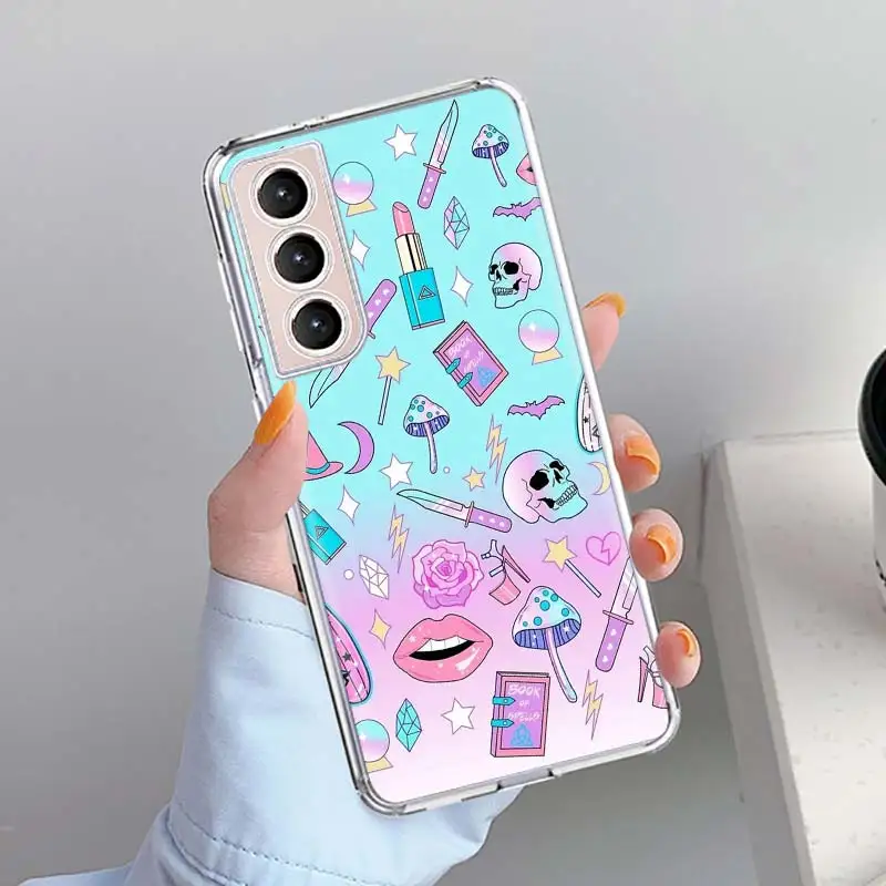 Розовый чехол для телефона с котом черепом ведьмой Samsung Galaxy S22 S21 Ultra 5G S20 FE S8 S9 S10 Plus
