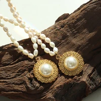 freshwater pearl necklace fashion elegant titanium steel gold plated necklace straw hat inlaid imitation pearl pendant jewelry