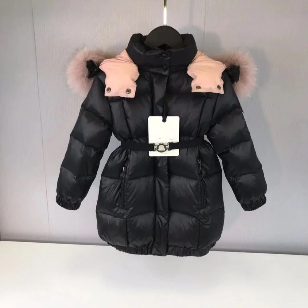 

2021 Winter Real Pink fur Black Brand Girls down coat warm and comfortable High Quality Clothing Outwear 3 4 6 8 10 12 14Y