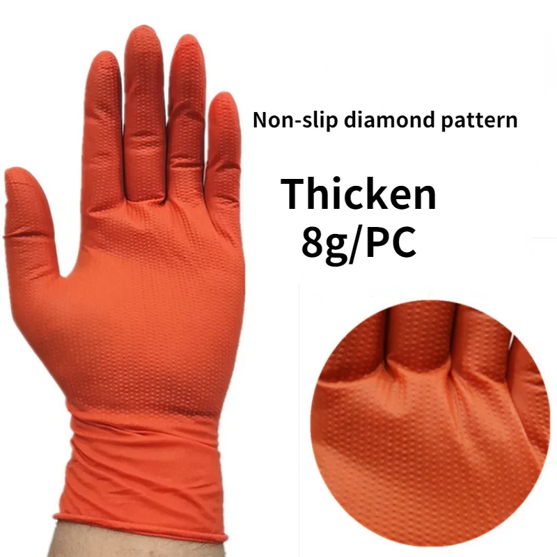 

100PC Thick Orange Pure Nitrile Disposable Gloves Non-slip Diamond Pattern Oil-proof Labor Insurance Work Gloves Nitril Gloves