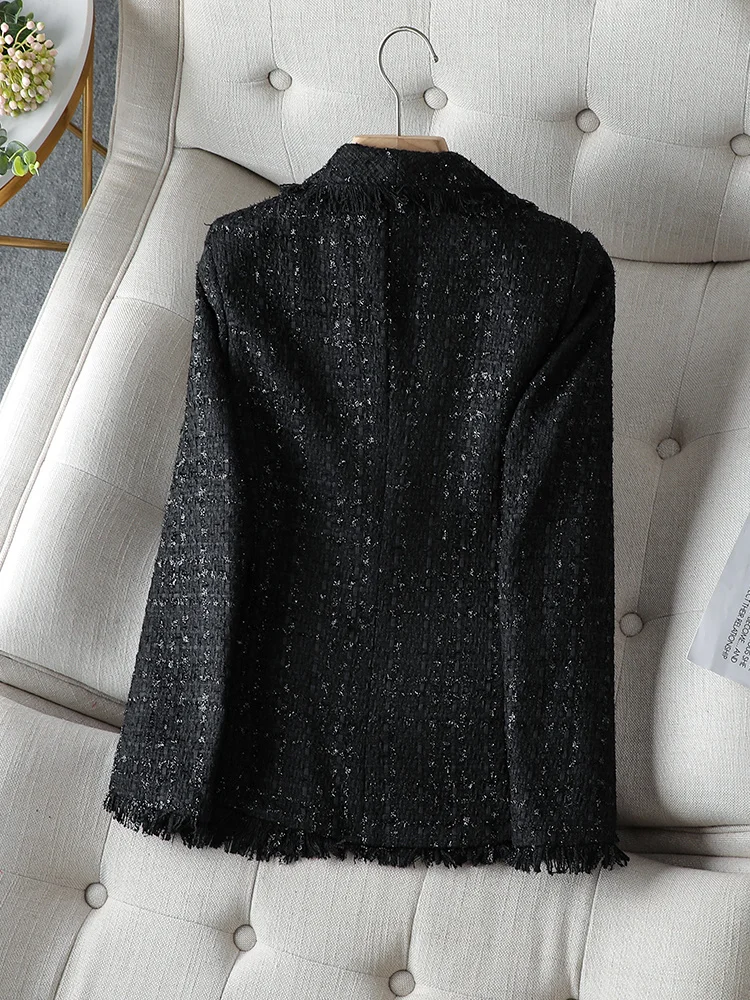 Chic Women Blazer 2023 New in Black White Plaid Female Casual Long Sleeve Double Breasted Coat Office Ladies Work Formal Jacket