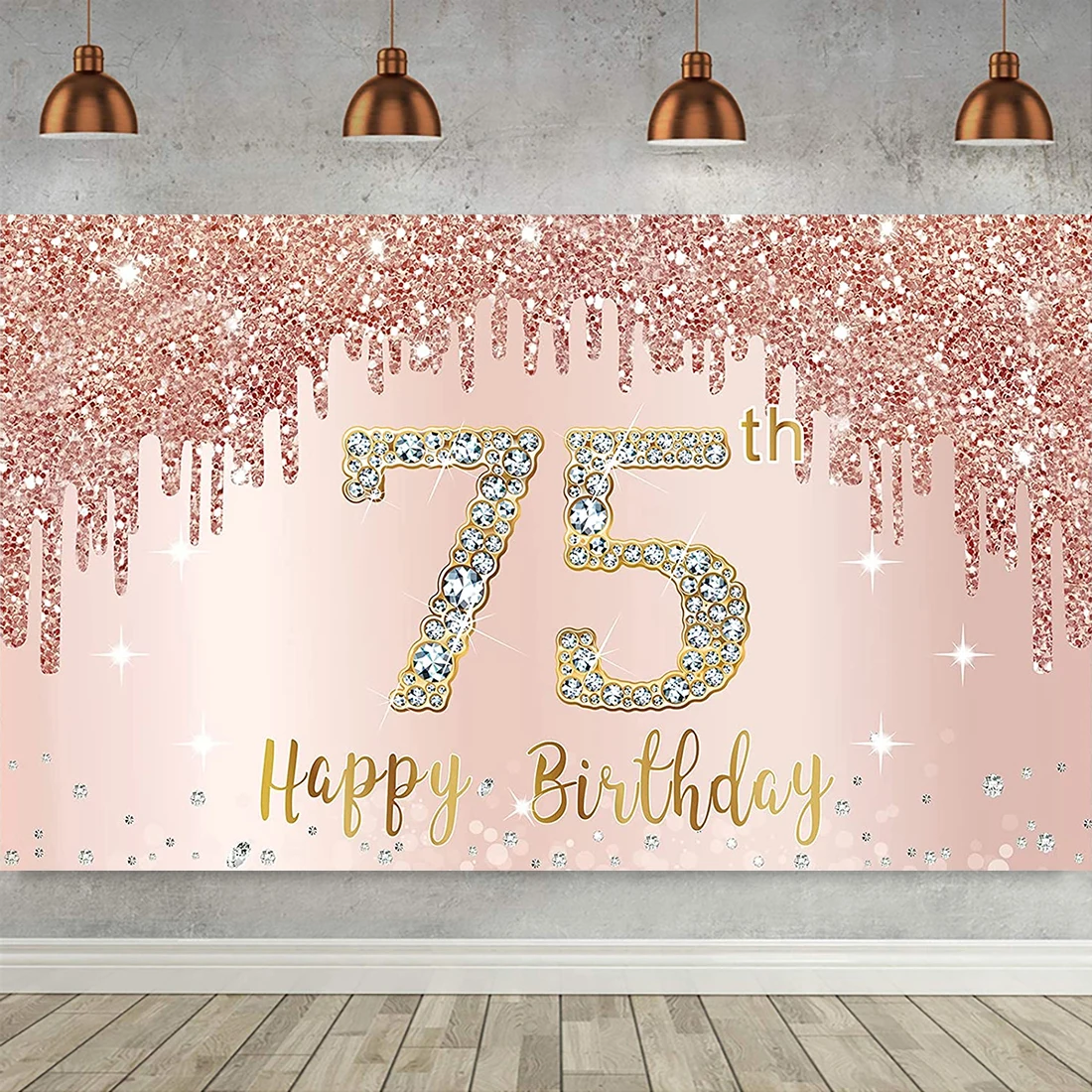 

Happy 75th Birthday Backdrop for Women Pink Rose Gold Glitter Photo 75 Years Old Party Banner Decoration Booth Poster Background