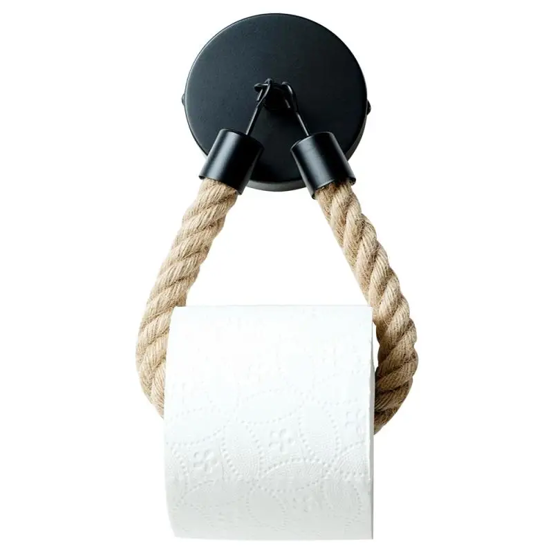 

Toilet Roll Holder Natural Jute Rope Black Hemp Toilet Roll Holder Vintage Toilet Paper Holder Wall Hanging In Kitchen Bathroom