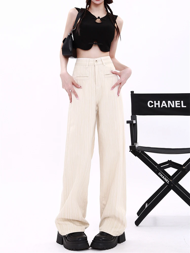 WCFCX студийные Джинсы женские джинсовые брюки с высокой талией широкими штанинами