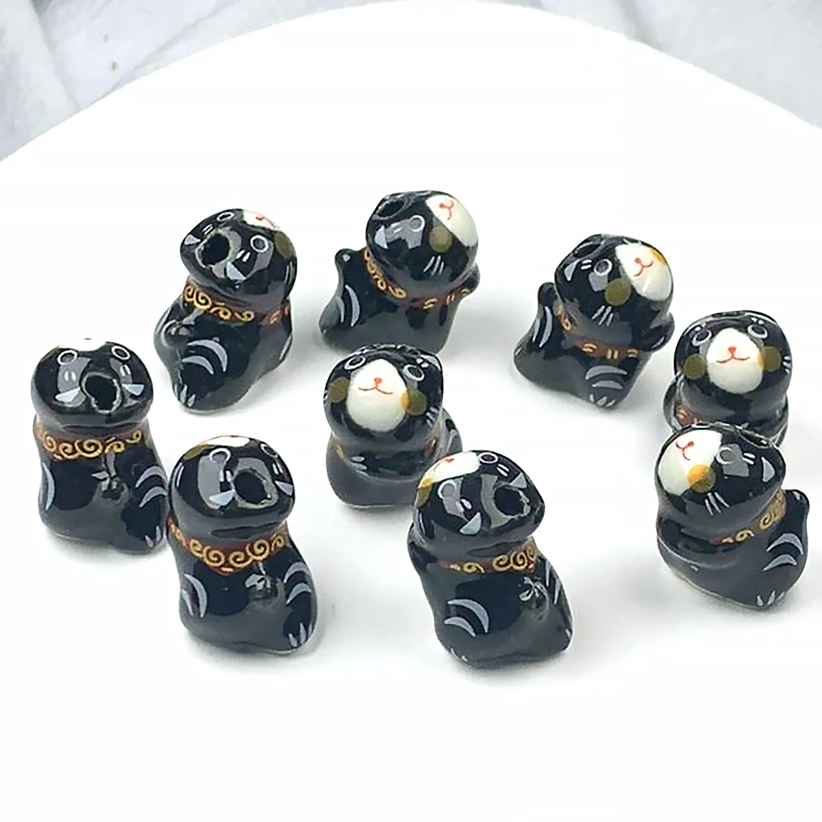 14x18 мм 2 шт./4 шт. черный кот в шарф бусины ручная роспись стоячий стиль Lucky Cat