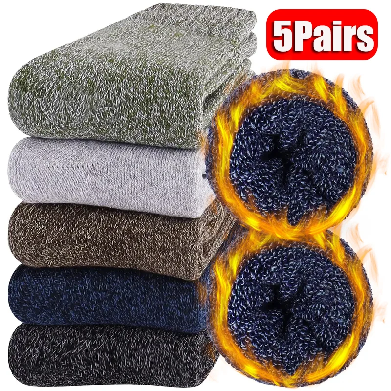 Зимние толстые носки для мужчин, супер толстые однотонные носки, полосатые носки из мериносовой шерсти, зимние теплые носки для русской зимы