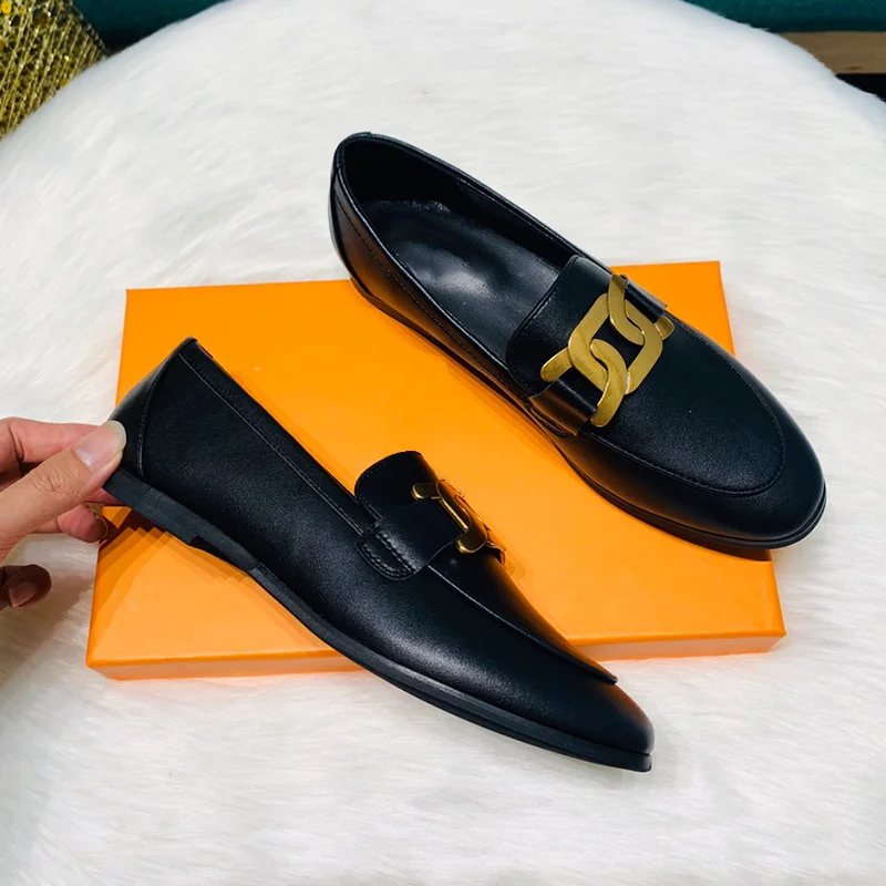 2023 New Women's Metal Buckle Decorative Flat Shoes Solid Color Casual Shoes Loafers Ladies Casual Shoes Ladies Flat Shoes