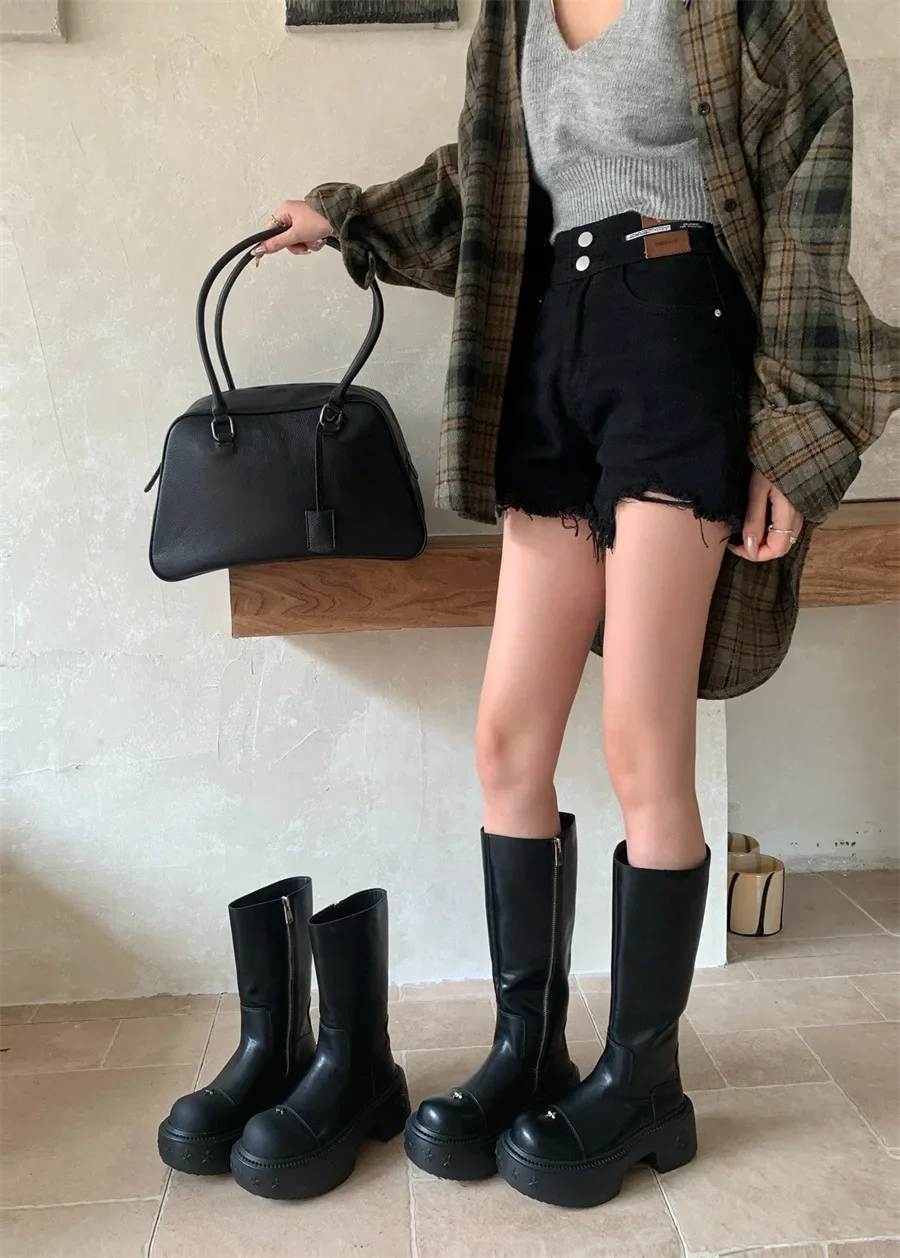 Женские ботильоны до щиколотки на платформе середины икры квадратная молния