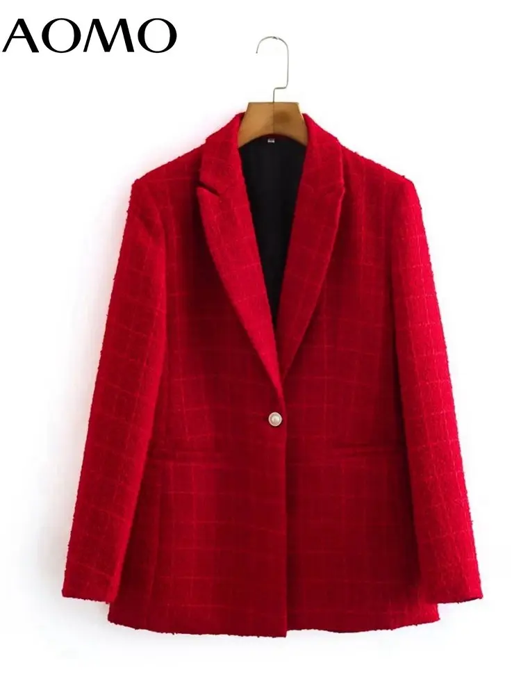 

Женский твидовый пиджак AOMO, винтажный пиджак с длинными рукавами и карманами, модель 2J07A, 2022