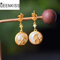 qeenkiss eg5231 fine jewelry wholesale fashion woman bride mother birthday wedding gift retro apricot leaf 24ktgold studearrings