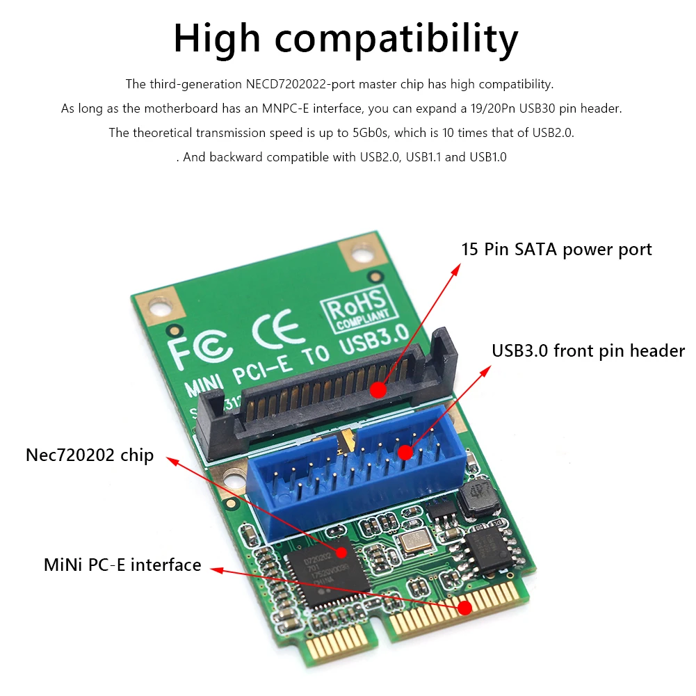 Mini PCI-E к USB 3 0 адаптер карты MINI PCI Express 19-Pin / 20pin USB3.0 Расширенная карта 15Pin SATA порт
