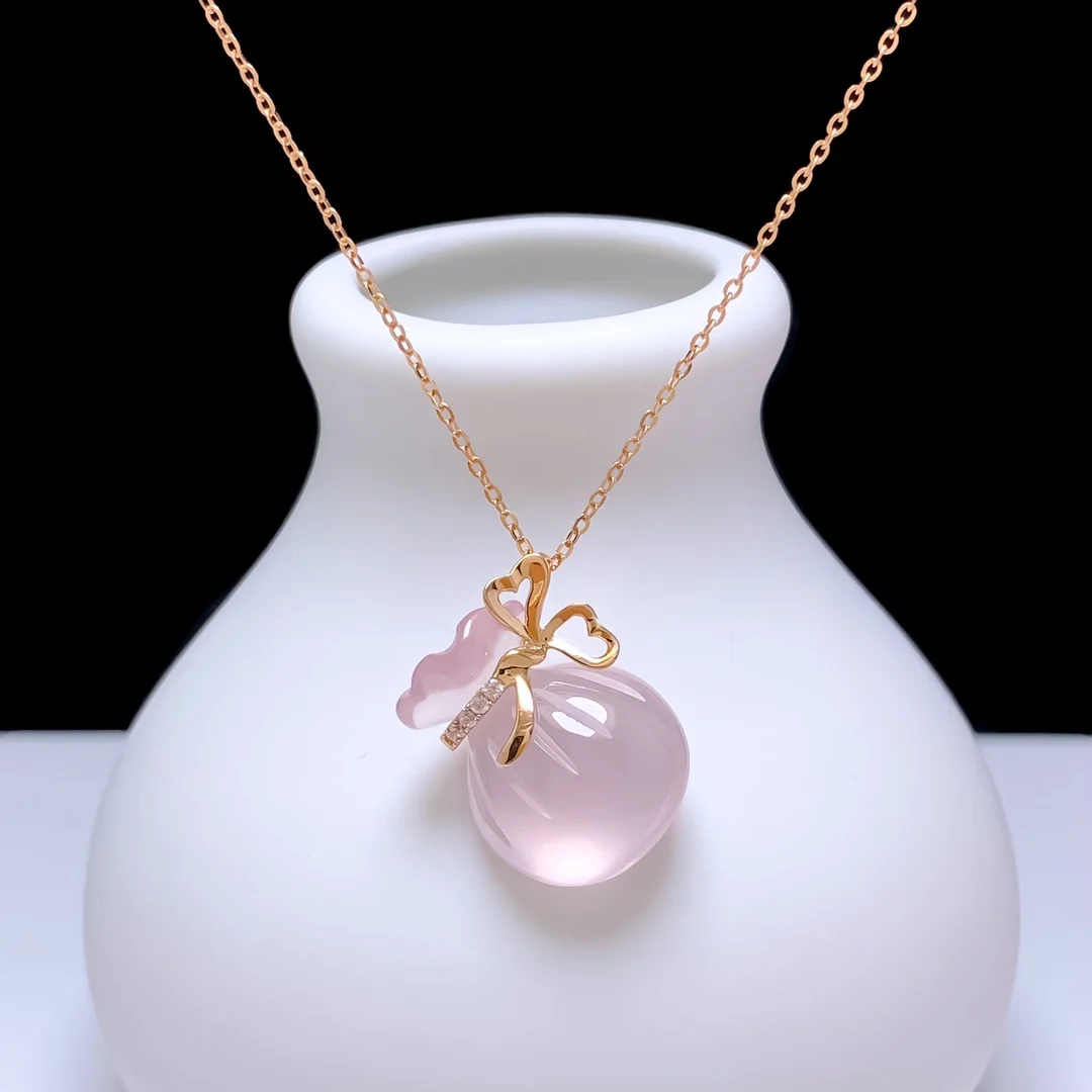 

SHILOVEM 18k, желтое золото, настоящие натуральные подвески из розового кварца, Классические оптовые продажи, изящные подарки для женщин, нет ожерелья 16 мм mymz1616881fj