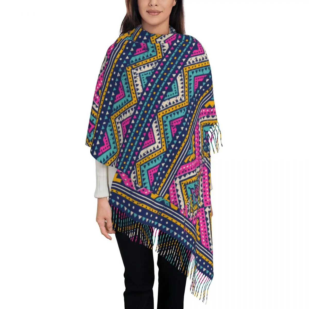 

Multicolor Tribal Seamless Pattern Aztec Fancy Abstract Women's Tassel Shawl Scarf Fashion Scarf