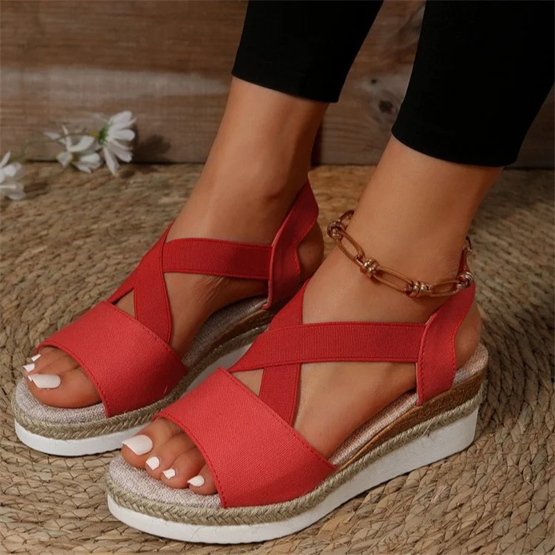 2023 Casual Women Summer Wedges Sandals Comfy Peep Toe Snake Print Women Beach Sandals Female Sandalias Mujer Verano