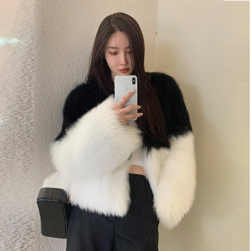 Women's Fur Jacket Short Autumn and Winter Fashion Thickened Warm Color Matching Faux Fur Coat for Women Winter Coat Women