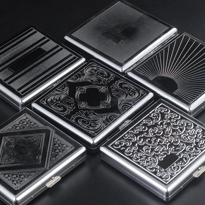 

Metal Cigarette Case Women and Men, Portable Double Sided Spring Clip, Metal Stainless Steel Embossed Cigarette Case