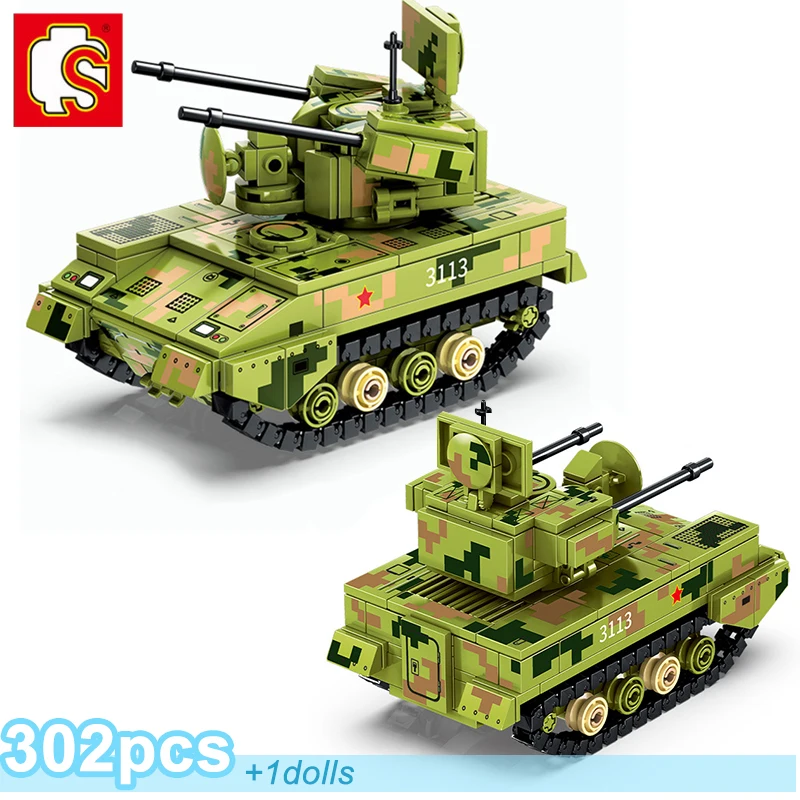 

SEMBO 302Pcs Military Tanks PGZ-09 Wheeled Self-propelled Air Defense Artillery Building Blocks Army Battle Weapons Bricks Toys
