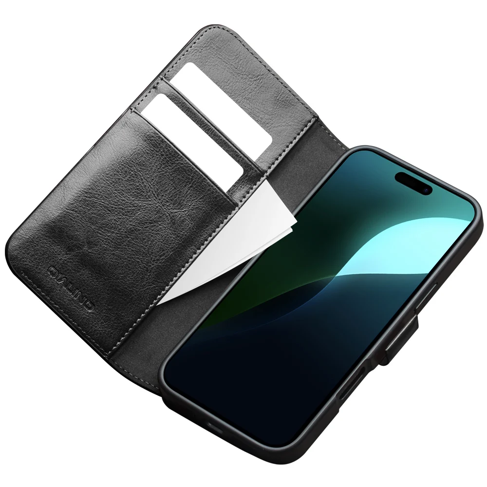 Фото Чехол Qlialino Premium из натуральной яловой кожи из натуральной кожи для Iphone 16, 15, 14, 13, 12 Pro Max, чехол с магнитной кнопкой №4