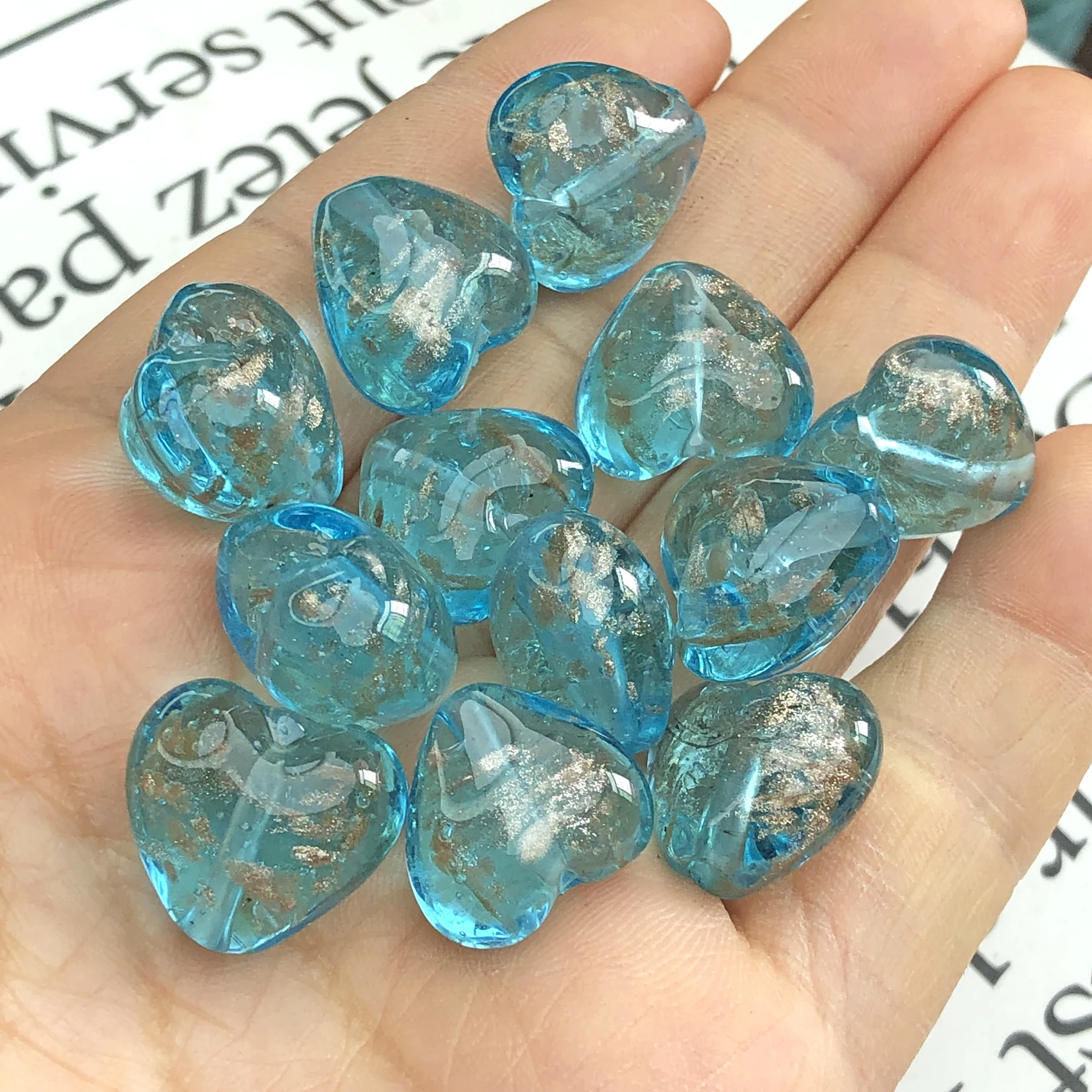 

15MM Large Murano Heart Blue Gold Sand Lampwork Glass Loose Love Pendant Beads For Making Diy Bracelet Earring Accessories