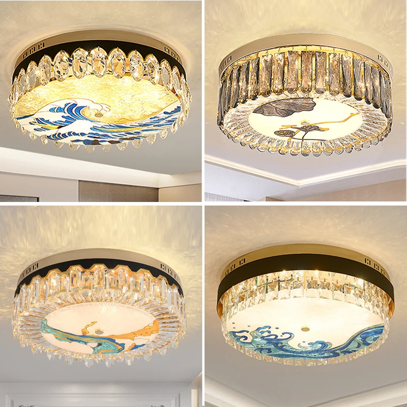 

Modern Enamel Lustres Luxury Crystal Ceiling Lights for Bedroom New Home Lamps for Dining Room Decor Lighting Surface Mounted