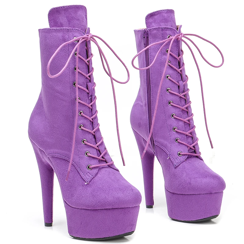 Leecabe Suede 15CM/6inches Pole dancing shoes High Heel platform Boots closed toe Pole Dance boot