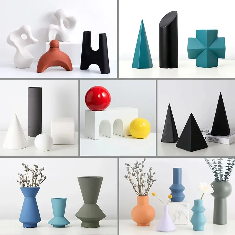 

Керамическая ваза Morandi, художественные украшения, простой геометрический абстрактный декор, ваза для цветов, домашний декор для комнаты, шар, камень, пирамида, Декор