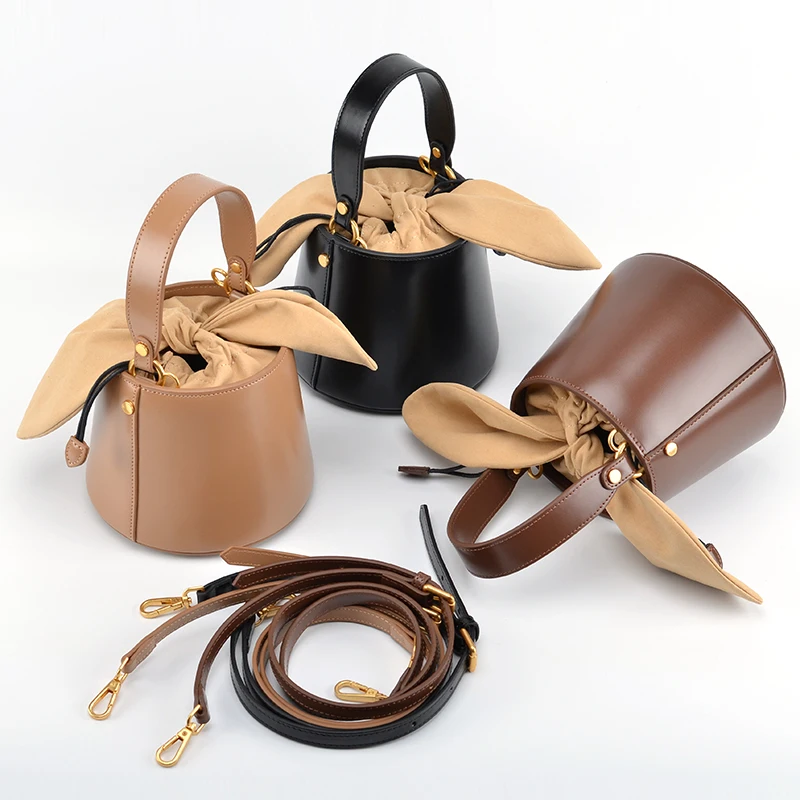 Универсальная сумка-ведро с кроличьими ушками натуральная кожа воловья женская