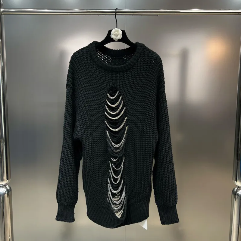 

Осенний вязаный пуловер с длинным рукавом и круглым вырезом, черного цвета, GL748