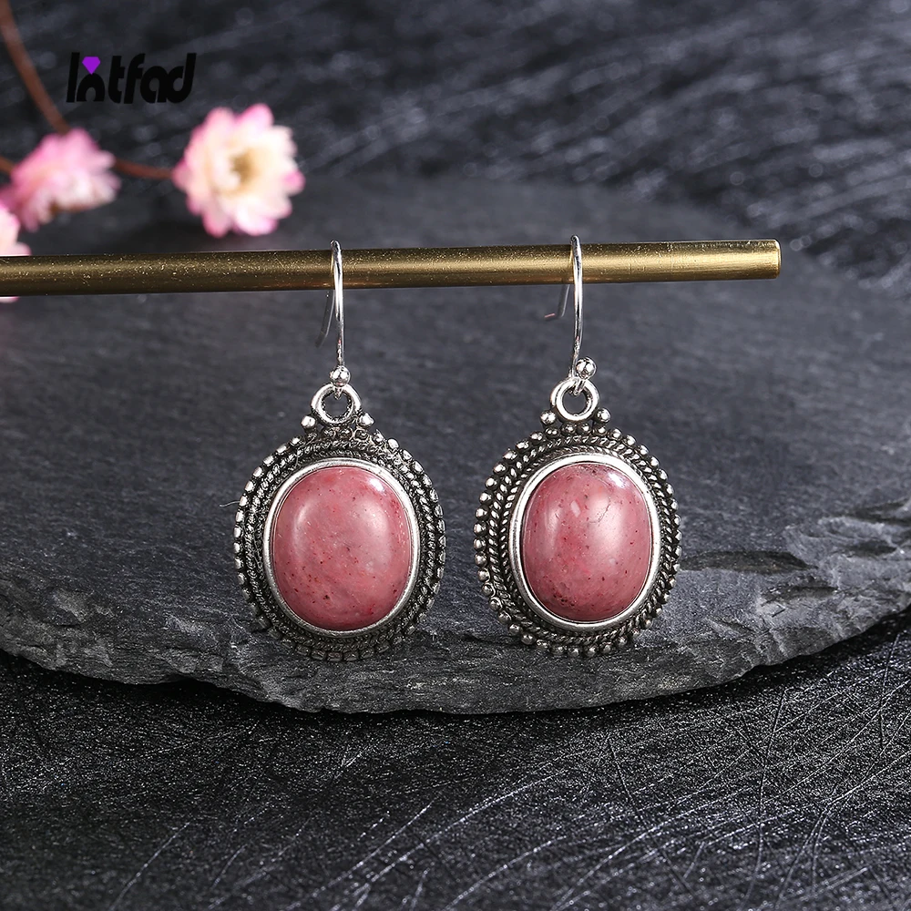 

925 Sterling Silver Earring Oval Natural Rhodochrosite Tiger Eye Hoop Earrings for Women Girls Jewelry Party Engagement Gift