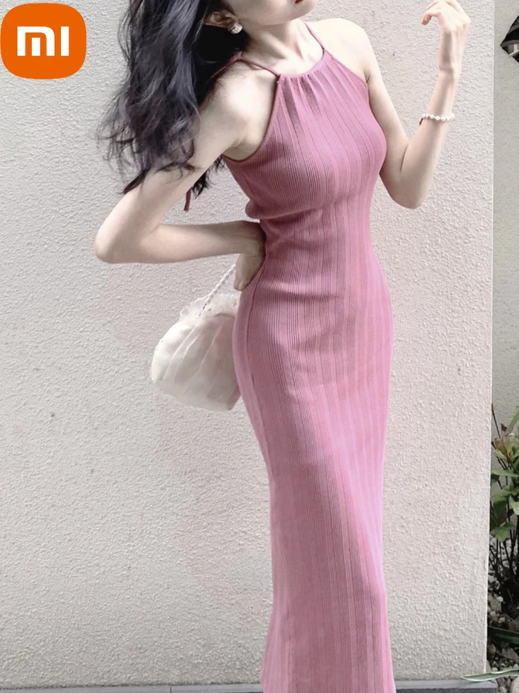 

Xiaomi Summer Beach Sexy Elegant Party Dress Ladies Black France Vintage Strap Dress Women Bodycon Casual Korean One-piece Dress
