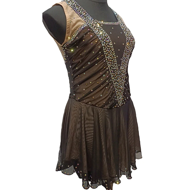 Блестящее платье для фигурного катания кофейное черное на коньках танцевальная