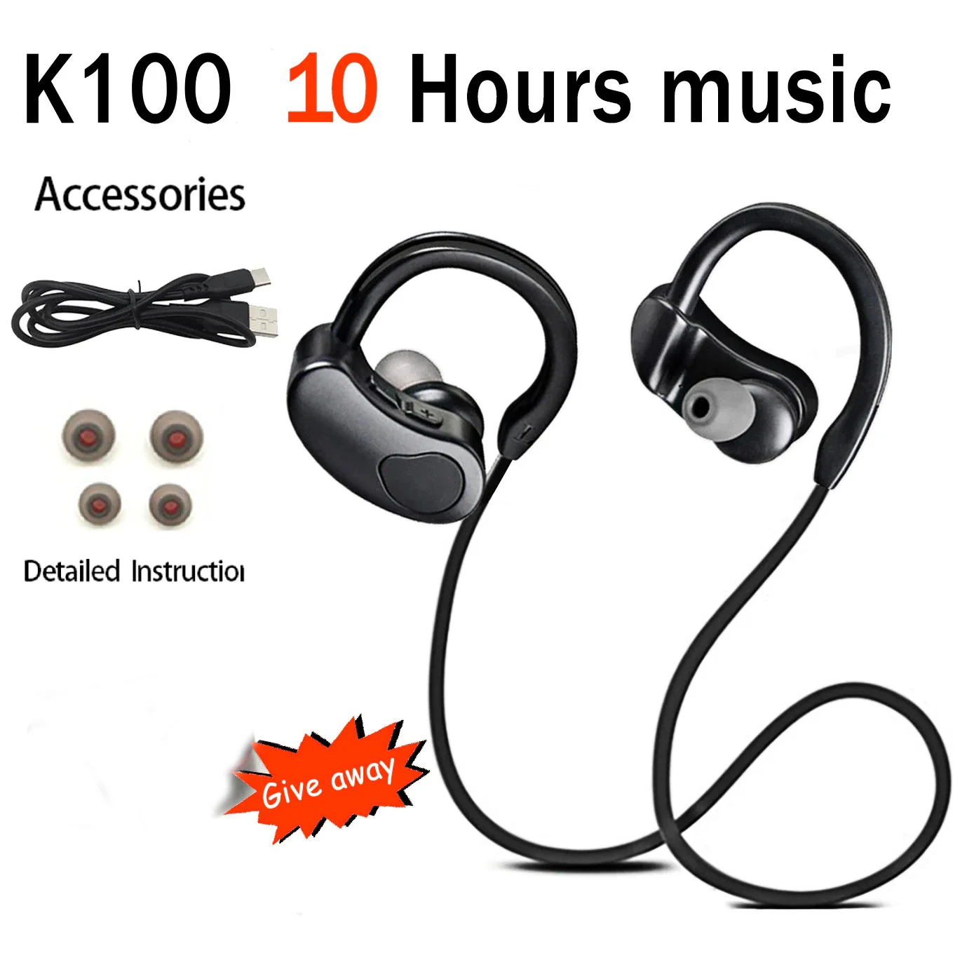 

Sports Bluetooth-compatible Earphone Wireless Headphones Stereo Headset K98 K100 Wireless Earbuds HiFI Bass Hands-Free With Mic