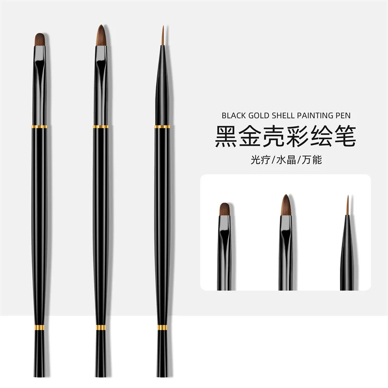 3PCS Universal Black Gold Round Sharp Head Lining Painting Pens Nail Art Carving Crystal Brushes Manicure Accessories Tools Cap