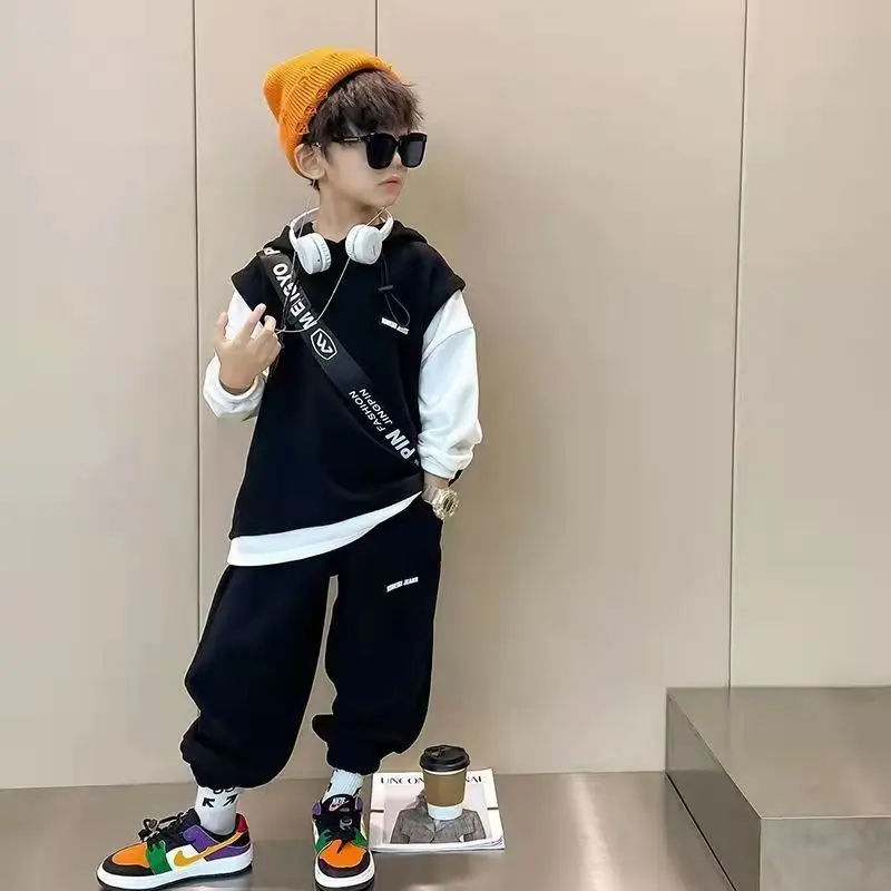 

2023 Spring Autumn Boys Sweatshirts 4-14 Years Old Teenager Children Long Sleeve Sweatshirts Clothes Tops Patchwork Boy Suits